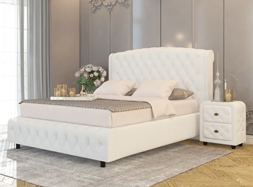 Кровать двуспальная Salvatore Grand 200x200, Экокожа (Белый) в Элисте