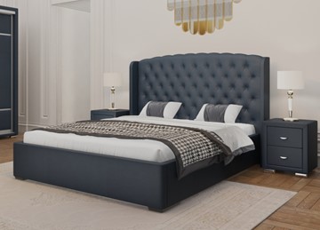 Кровать спальная Dario Classic Lite 140x200, Экокожа (Темно-синий) в Элисте