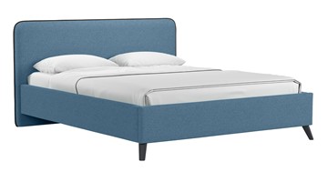 Кровать с механизмом 2-спальная Миа, 160 Bravo blue (светло-синий) / кант Лайт 10 Велюр (коричневый) + кроватное дно в Элисте