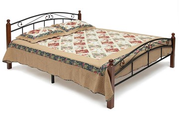 Кровать с основанием AT-8077 дерево гевея/металл, 120*200 см (middle bed), красный дуб/черный в Элисте