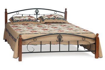 Кровать с основанием РУМБА (AT-203)/ RUMBA дерево гевея/металл, 140х200 см (double bed), красный дуб/черный в Элисте