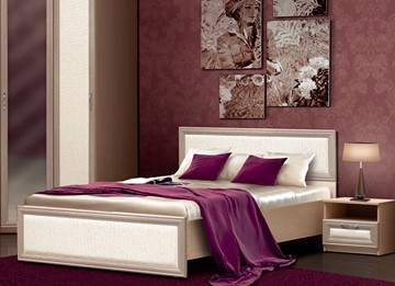 Кровать полутороспальная Камелия, 1400, шимо светлый/белый кожзам в Элисте