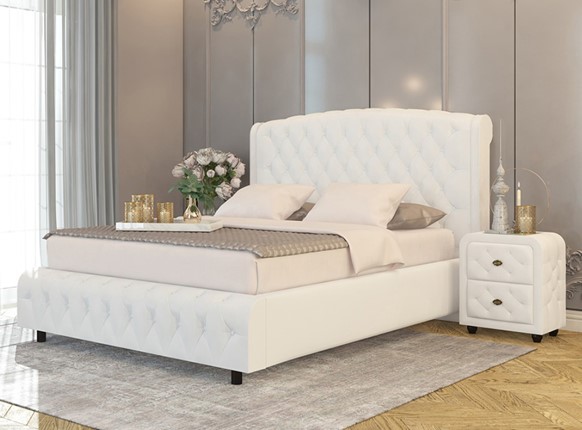Кровать двуспальная Salvatore Grand 140x200, Экокожа (Белый) в Элисте - изображение