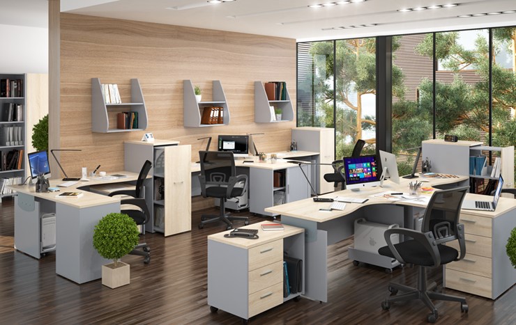 Офисный комплект мебели OFFIX-NEW для 4 сотрудников с двумя шкафами в Элисте - изображение 1