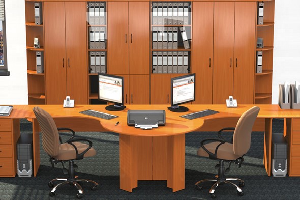 Комплект офисной мебели Классик для двух сотрудников с большим шкафом в Элисте - изображение