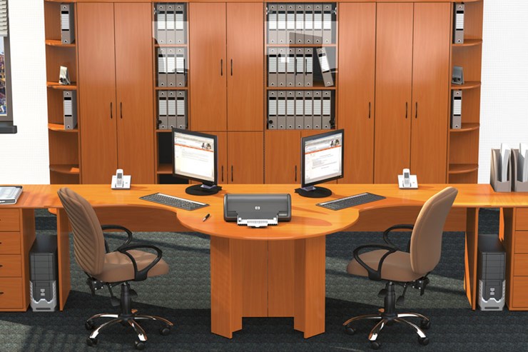 Комплект офисной мебели Классик для двух сотрудников с большим шкафом в Элисте - изображение