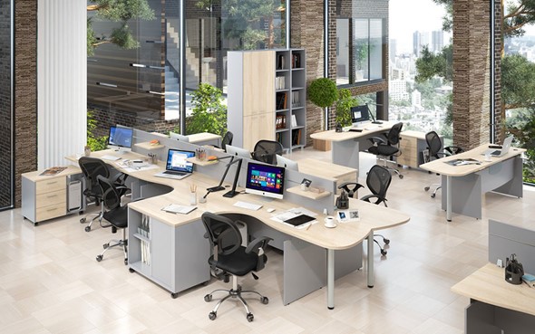 Офисный комплект мебели OFFIX-NEW для 4 сотрудников с двумя шкафами в Элисте - изображение