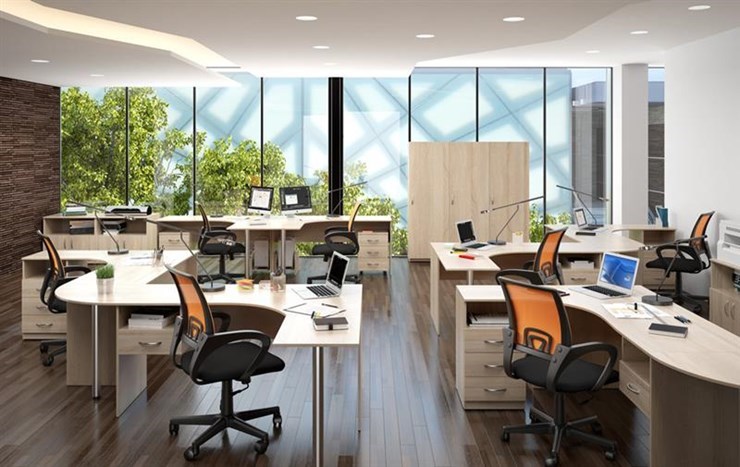 Набор мебели в офис SIMPLE с эргономичными столами, тумбами, шкафами в Элисте - изображение