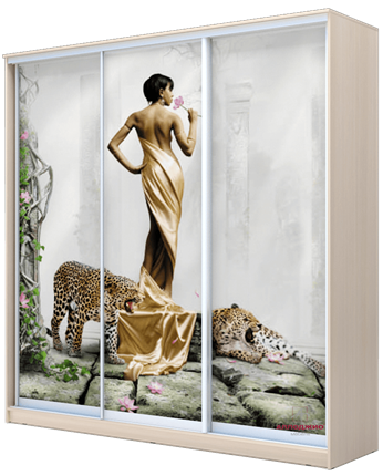 Шкаф 3-х створчатый 2300х2000х620, наполнение №2, Девушка с леопардом ХИТ 23-20-777-03 Дуб Млечный в Элисте - изображение