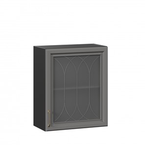 Навесной кухонный шкаф Джелатто 600 со стеклом ЛД 241.350.000.147, Черный/Оникс серый в Элисте