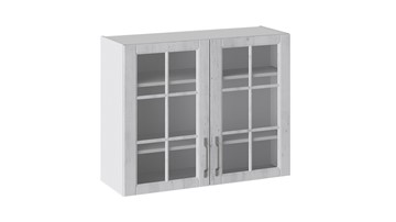 Шкаф на кухню Прованс (Белый глянец/Санторини светлый) со стеклом В_72-90_2ДРс в Элисте
