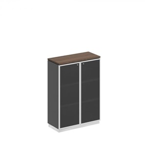 Шкаф для документов средний со стеклянными дверьми в рамке Bravo, дуб гладстоун/антрацит премиум (90х40х124,6) в Элисте