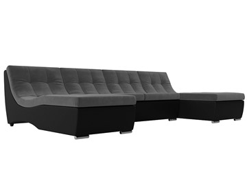 Большой П-образный диван Монреаль, Серый\Черный (Велюр\Экокожа) в Элисте