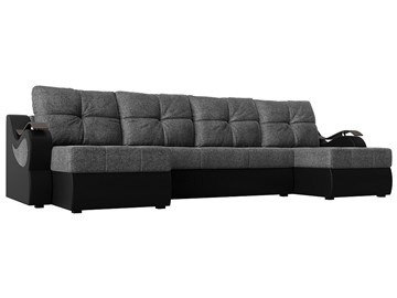 П-образный диван Меркурий П, Серый/черный (рогожка/экокожа) в Элисте