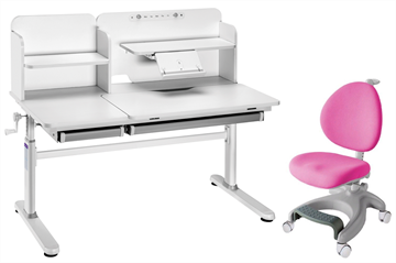 Комплект парта + кресло FauDesk Iris II Grey + Cielo Pink + чехол для кресла в подарок в Элисте
