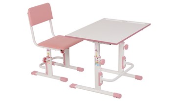Комплект растущей детской мебели POLINI Kids Растущая парта-трансформер М1 и стул регулируемый L Белый-розовый в Элисте