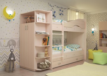 Детская кровать для девочки Мая на щитах со шкафом и ящиками, цвет Млечный дуб в Элисте
