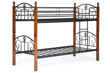 Детская кровать BOLERO двухярусная дерево гевея/металл, 90*200 см (bunk bed), красный дуб/черный в Элисте - предосмотр 2