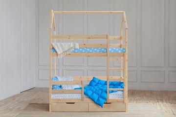 Двухэтажная детская кровать Домик с ящиками, без покраски в Элисте - предосмотр