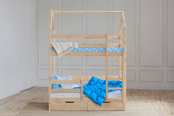 Двухэтажная детская кровать Домик с ящиками, без покраски в Элисте - изображение