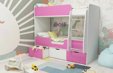 Детская двухъярусная кровать Малыш двойняшка 70х160, корпус Белое дерево, фасад Розовый в Элисте - предосмотр