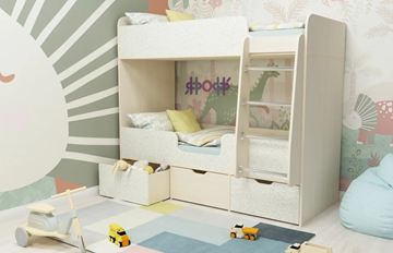 Детская 2-этажная кровать Малыш двойняшка 70х160, корпус Дуб молочный, фасад Фейритейл в Элисте - предосмотр
