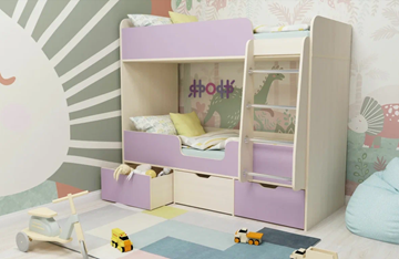 Детская двухэтажная кровать Малыш двойняшка 70х160, корпус Дуб молочный, фасад Ирис в Элисте - предосмотр