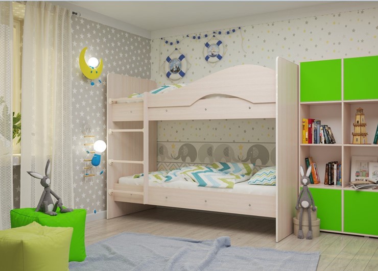Детская 2-х ярусная кровать Мая на щитах, цвет Млечный дуб в Элисте - изображение 1