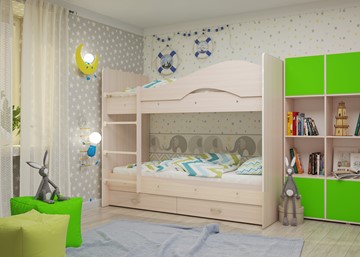 Детская двухъярусная кровать Мая на щитах со шкафом и ящиками, цвет Млечный дуб в Элисте - предосмотр 1