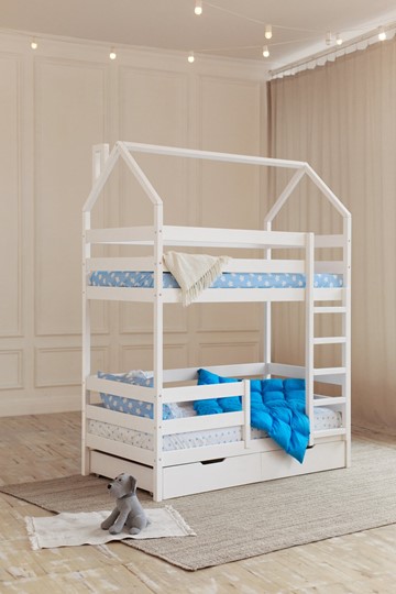 Детская 2-этажная кровать Домик с ящиками, цвет белый в Элисте - изображение 6