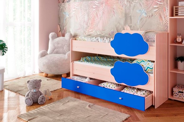 Детская двухъярусная кровать Соник 1.6 с ящиком, Синий в Элисте - изображение