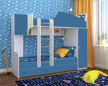 Двухэтажная детская кровать Юниор-2, каркас Белое дерево, фасад Лазурь в Элисте - предосмотр