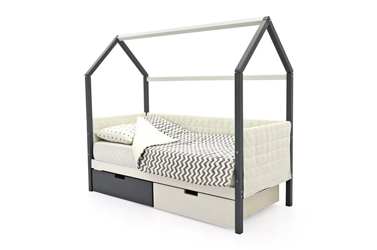 Кровать-домик детская «Svogen графит-белый» мягкая в Элисте - изображение 3