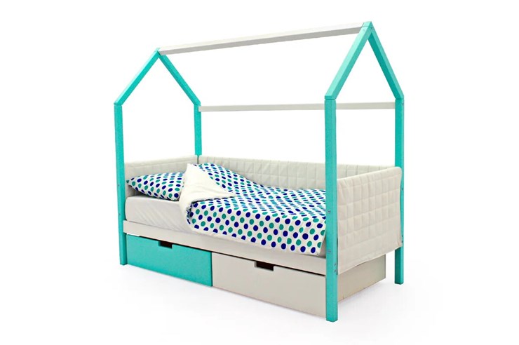 Детская кровать-домик «Svogen мятный-белый» мягкая в Элисте - изображение 3