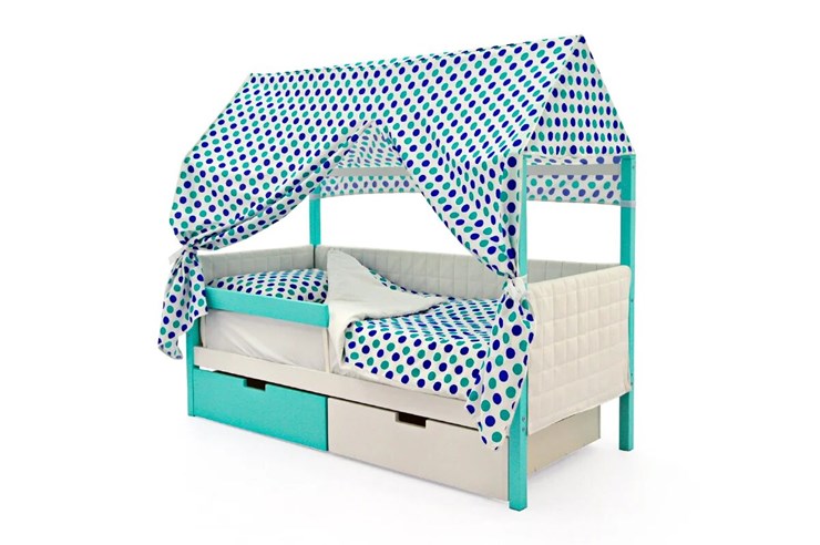 Детская кровать-домик «Svogen мятный-белый» мягкая в Элисте - изображение 1