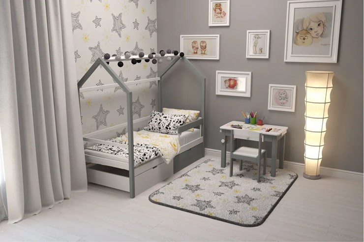 Детская кровать-домик Svogen графит-белый в Элисте - изображение 6