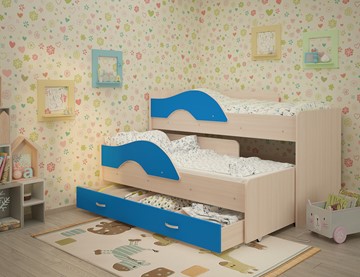 Детская двухэтажная кровать Радуга 1.6 с ящиком, корпус Млечный дуб, фасад Синий в Элисте - предосмотр 1