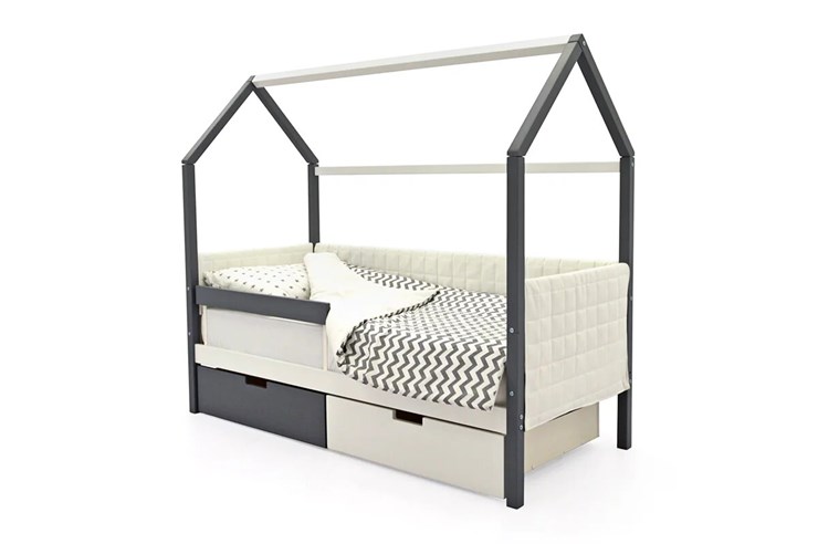 Кровать-домик детская «Svogen графит-белый» мягкая в Элисте - изображение 4