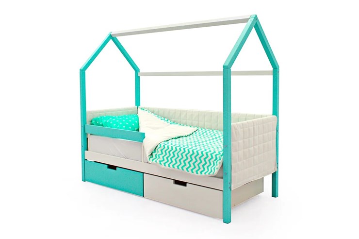Детская кровать-домик «Svogen мятный-белый» мягкая в Элисте - изображение 4