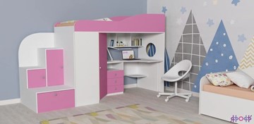 Кровать-чердак в детскую Кадет-1, корпус Белое дерево, фасад Розовый в Элисте - предосмотр