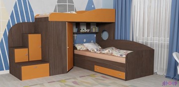Детская кровать-чердак Кадет-2, корпус Бодего, фасад Оранжевый в Элисте - предосмотр