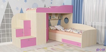 Детская кровать-чердак Кадет-2, корпус Дуб, фасад Розовый в Элисте - предосмотр