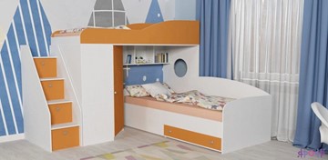 Детская кровать-шкаф Кадет-2 с универсальной лестницей, корпус Белое дерево, фасад Оранжевый в Элисте