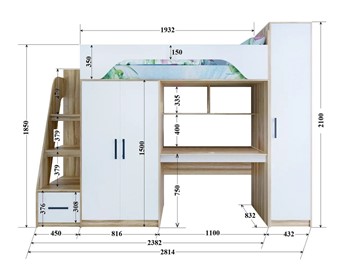 Кровать-чердак в детскую с шкафом Тея, каркас Винтерберг, фасад Зира в Элисте - предосмотр 1