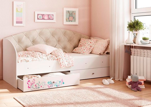 Кровать с ящиками Эльза без бортика, Бежевый (латы) в Элисте - изображение