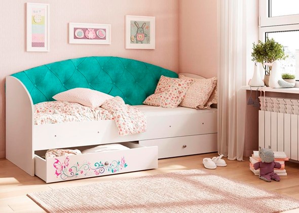 Детская кровать односпальная Эльза без бортика, Бирюза (латы) в Элисте - изображение