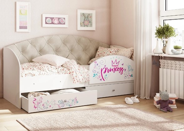 Кровать детская Эльза с бортиком, Бежевый (латы) в Элисте - изображение