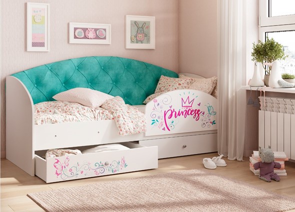 Кровать детская односпальная Эльза с бортиком, Бирюза (латы) в Элисте - изображение