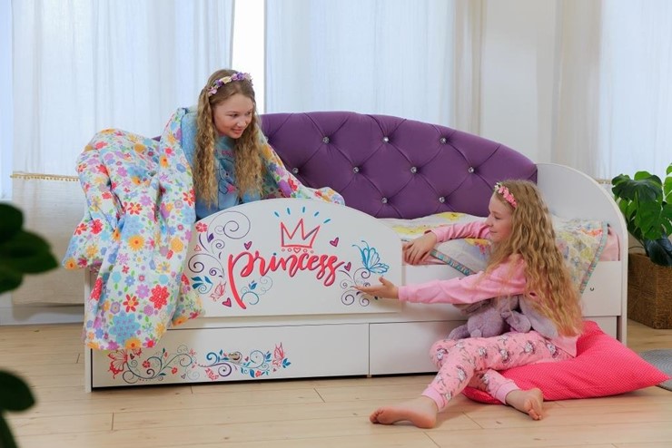 Кровать с ящиками Эльза с бортиком, Фиолетовый (щиты) в Элисте - изображение 4