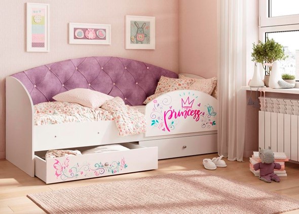 Односпальная детская кровать Эльза с бортиком, Фиолетовый (латы) в Элисте - изображение